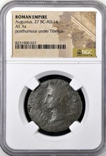 Roman Emperor Octavian Augustus 27BC-14AD Coin NGC Posthumous under Tiberius As