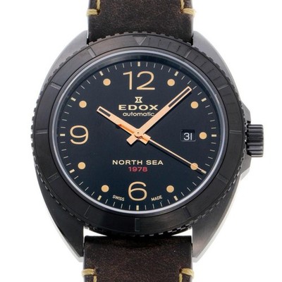 EDOX NORTH SEA 1978 80118-37-N78 Automatic Black Dial Leather Men's Watch