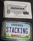 Stacking Across America Indiana Color License Plate 1oz Silver Bar COA #127