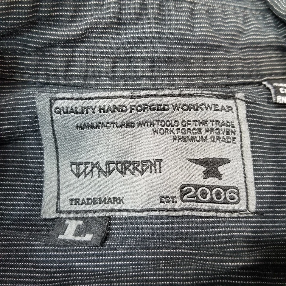 Ocean Current Snap 纽扣衬衫男式 L 码黑色条纹长袖摇滚 — 第 3/4 张图片