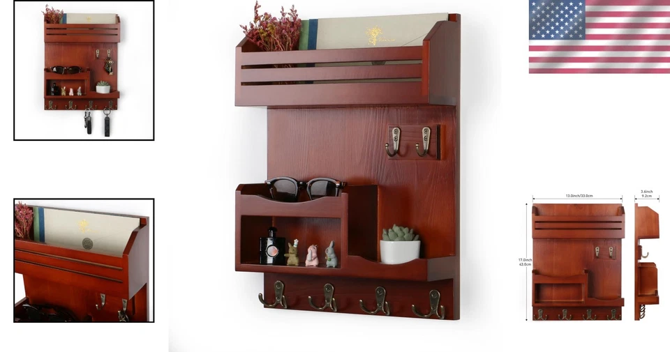 Versatile Rustic Key and Mail Holder with Strong Hooks - Easy Install Solution - Image 2 of 4