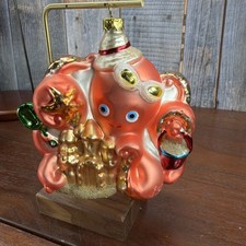 Vintage OCTOPUS Blown Glass Ornament Hand Painted 4" Peach