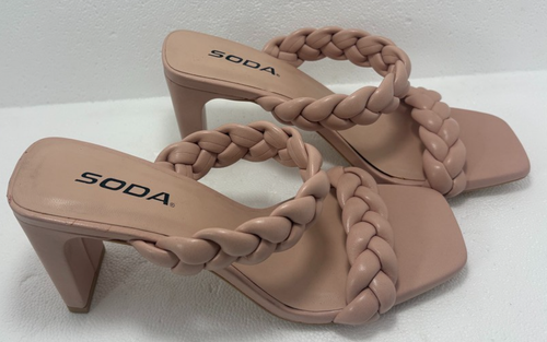 Soda Women's Braided Heelled Square Toe Block Heel Sandals size 6.5 - Picture 4 of 21