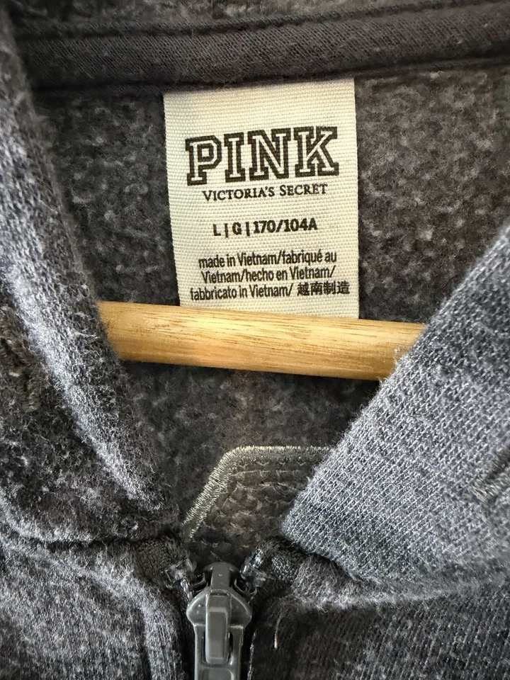 Moletom com capuz Victoria's Secret rosa lantejoulas estampa zebra zíper completo tamanho G - Imagem 3 de 4