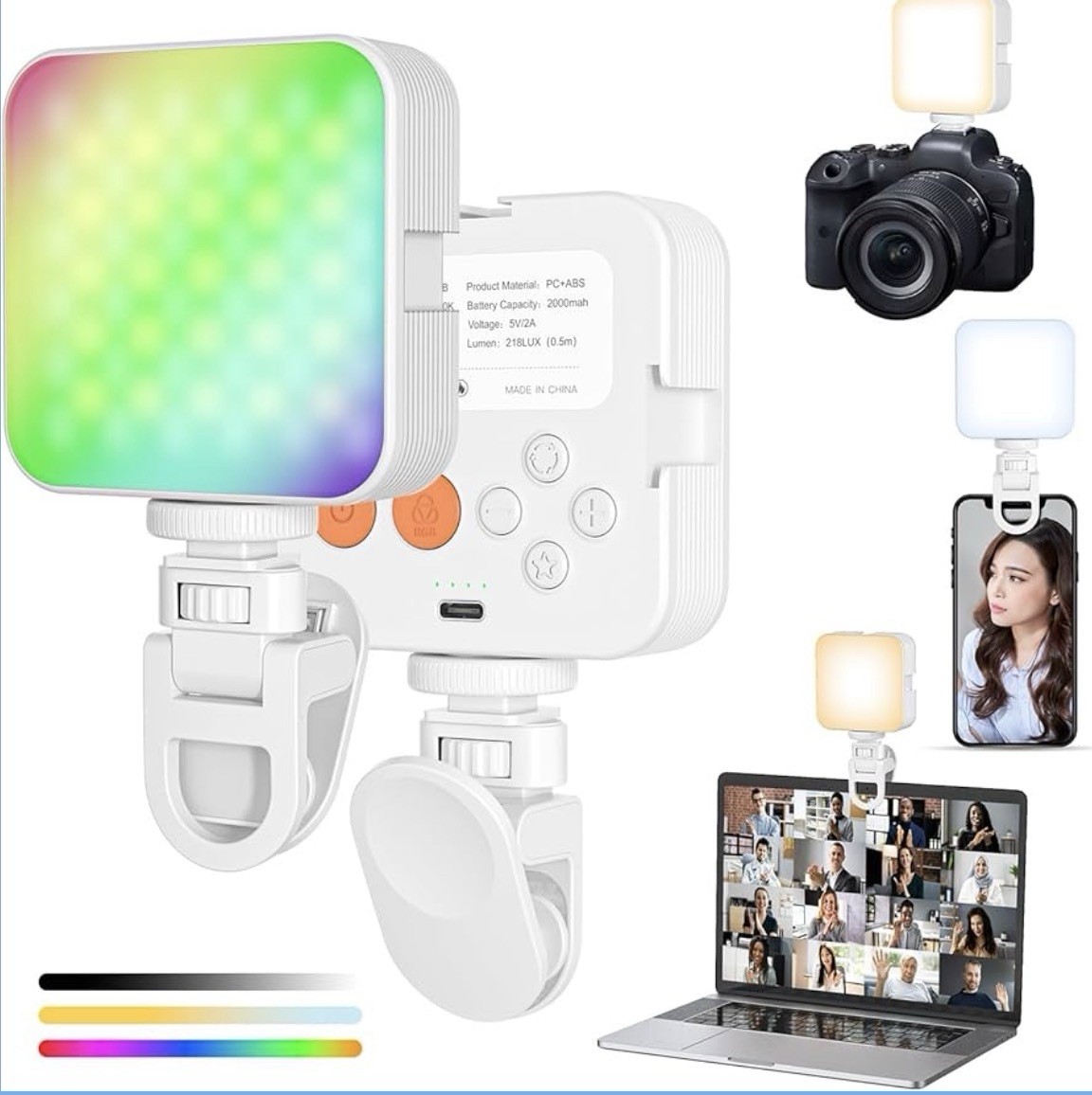 XJ75 Pocket LED Video Light Rgb White Live Streaming VLOG Video