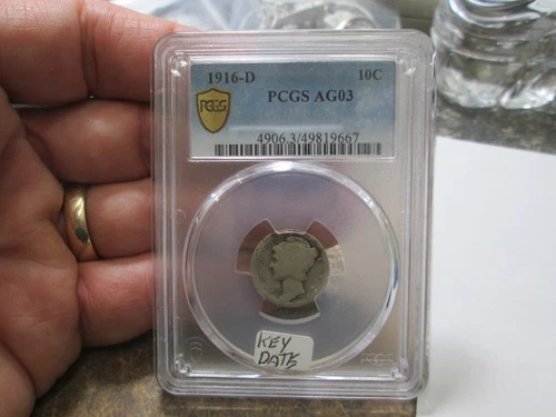 1916 D US SILVER MERCURY DIME PCGS AG3 ABOUT GOOD CONDITION