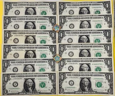 STAR NOTE DISTRICT 12 FULL SET (A,B,C,D,E,F,G,H,I,J,K,L)Fancy $1 One Dollar Bill