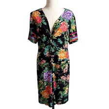 Johnny Was Women's Janie Favorite Twist Front Swing Dress Black Floral Large