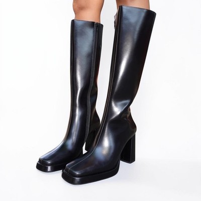 Jeffrey Campbell MAXIMAL-W Black Leather Platform Knee Boots Size 6 Rare