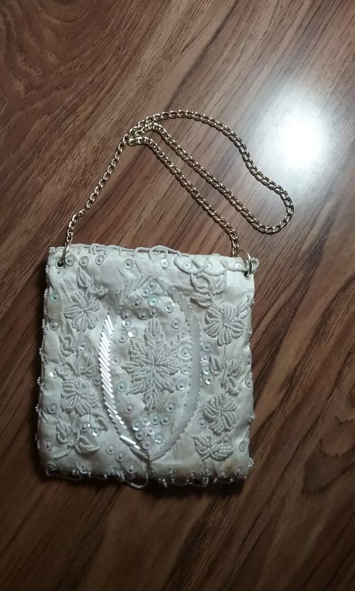 Vintage Star Brand Beaded White Evening Clutch Purse Hand Made in Hong Kong