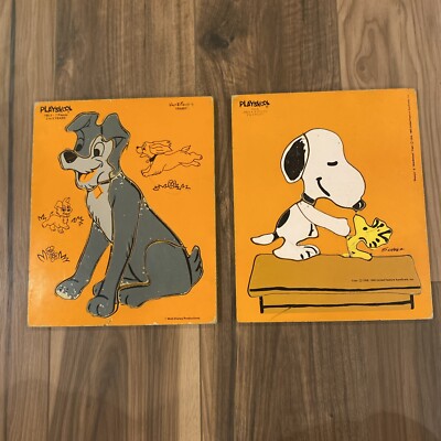 Vintage 2 Wooden Puzzle Lot Walt Disney Playskool Tramp 190-3 Pals 230-3