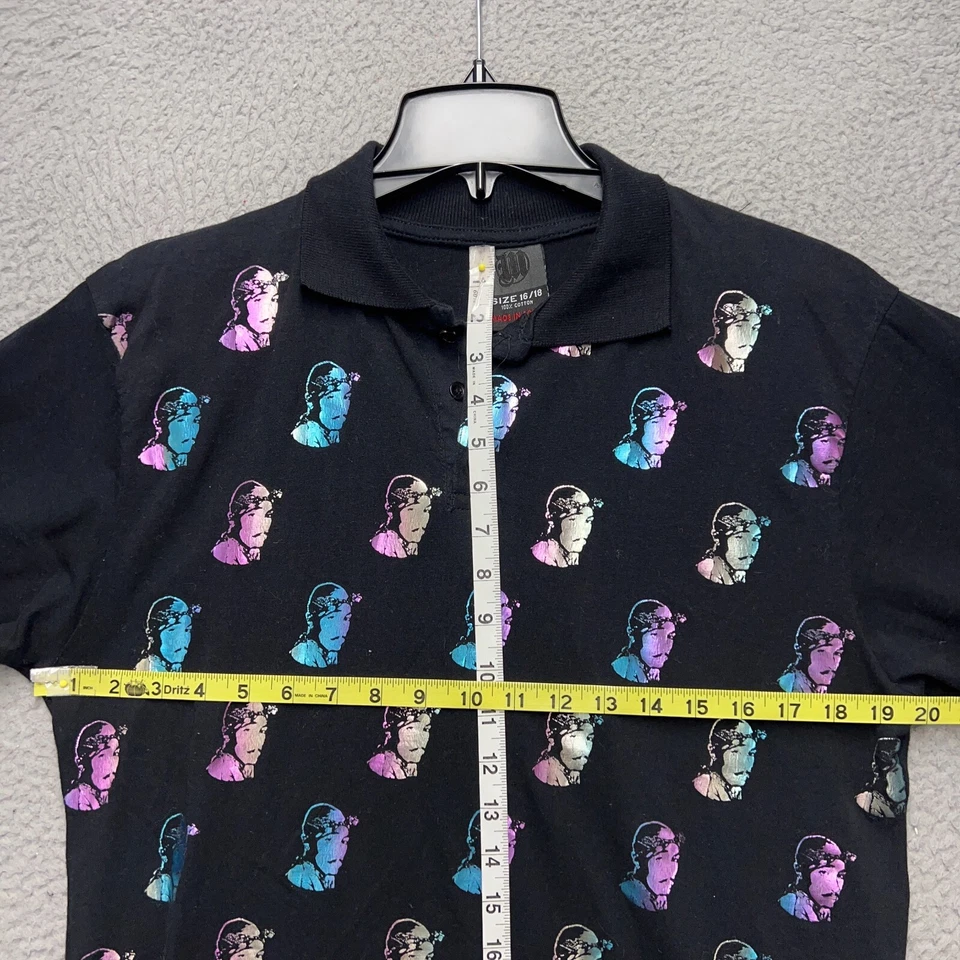 Makaveli Brand Polo Shirt Boys 16/18 Black Short Sleeve 2Pac All Over Print - Image 2 of 4