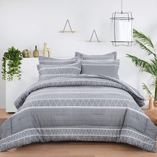 WONGS BEDDING Grey Reversible Boho Down Alternative Comforter Set Microfiber