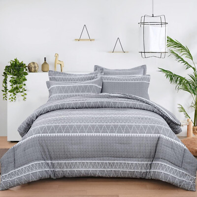WONGS BEDDING Grey Reversible Boho Down Alternative Comforter Set Microfiber