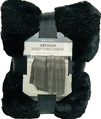 Life Comfort Artisan Mixed Yarn Throw 60'' X 70'' Luxury Black