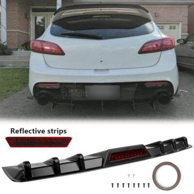 For Mazda 3 Mazdaspeed Rear Bumper Diffuser Spoiler w/ Reflective Light Strips