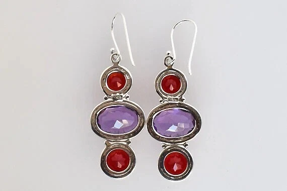 Sterling Silber Natürlicher Amethyst Edelstein Haken Ohrhänger Quarz Schmuck - Bild 3 von 4