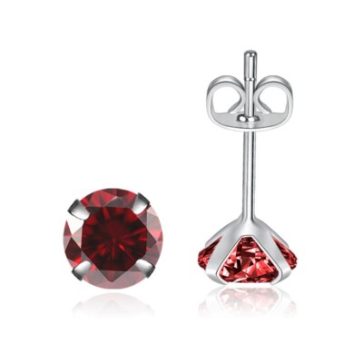SOLID 925 STERLING SILVER ROUND CUBIC ZIRCONIA STUD POST EARRINGS 2-8mm WOMEN