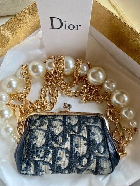 Authentic Christian DIOR Monogram Vintage Gold Kiss lock Coin Purse mini  purse