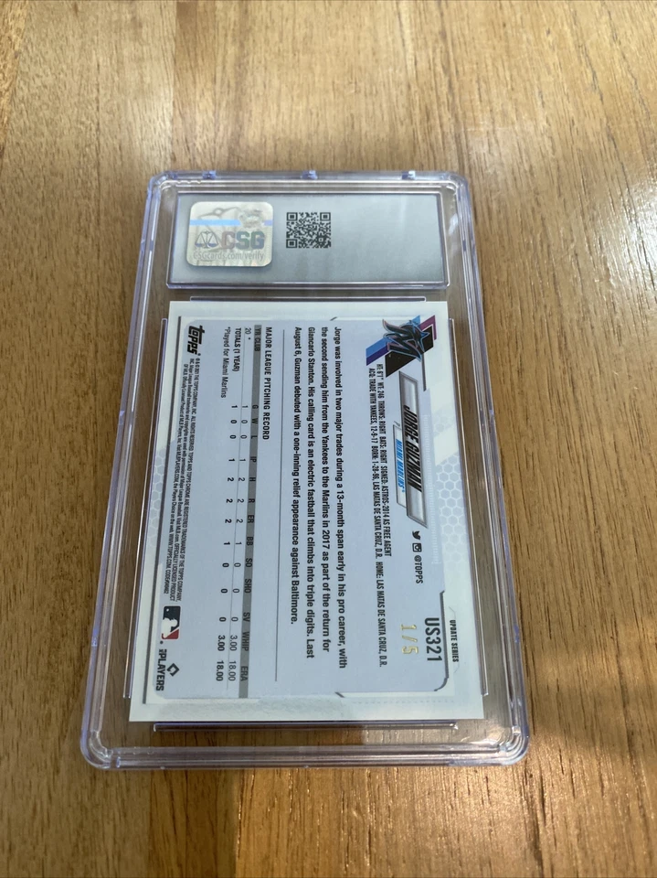 2021 Topps Chrome Update Sapphire Red Refractors #US321 Jorge Guzman 1/5 CSG 9.5 - Image 2 of 2