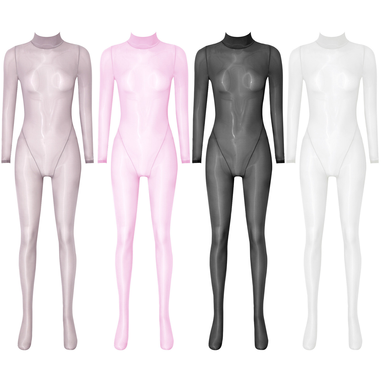 Sexy Women's Mock Neck See-Through Jumpsuit for Nightclub-image