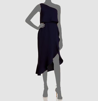aqua crepe flounce cocktail dress $238 Aqua Women's Blue Crepe Flounce One-Shoulder Cocktail Dress Size 6