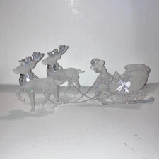 Sparkling Reindeer and Sleigh Frosted Plastic Decor