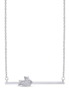 Authentic 1/10ct Rabbit Bunny Bar Pendant Necklace Natural Diamond 14K White Gold Plated