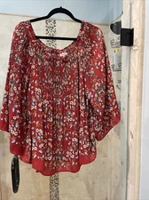 Womens Max Studio Blouse Shirt Sz Xl Red Orange Fall Print  Pleated