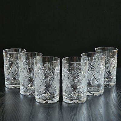 Set of 6 Russian Vintage Crystal Tea Glass 8.5 Oz for Holder ''Podstakannik''