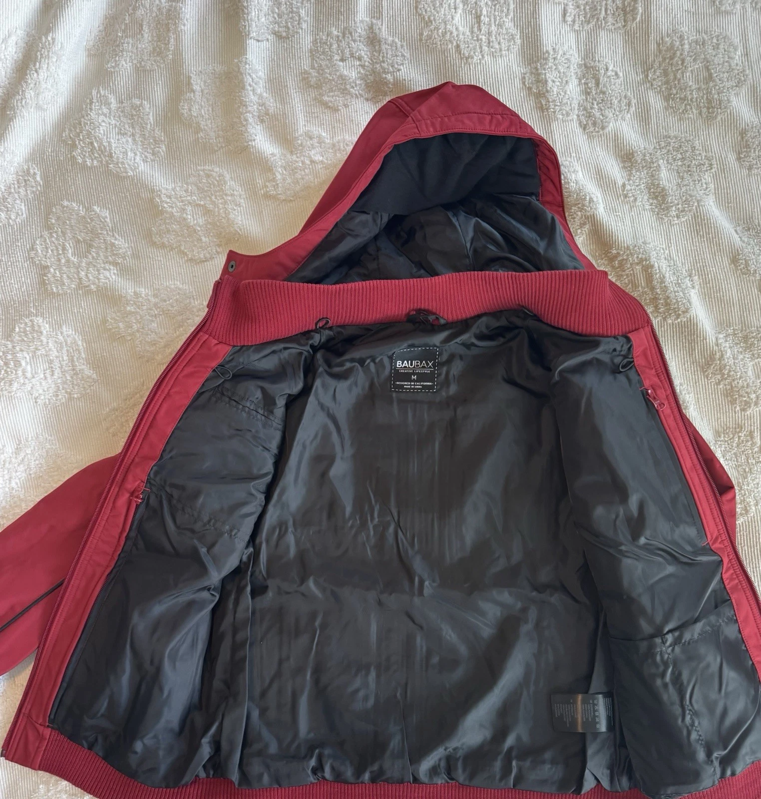 NWT Baubax Men’s Water Resistant Bomber Jacket in Red With A Hood sz M NEW image 15