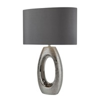 Nachttischlampe Tischleuchte E27 61 Cm Chrom Grau Stoff Keramik Modern