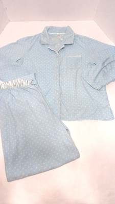 Aria Wm  M 2 Piece Long Sleeve Pajama Set Blue Polka Dots Soft Plush Fleece