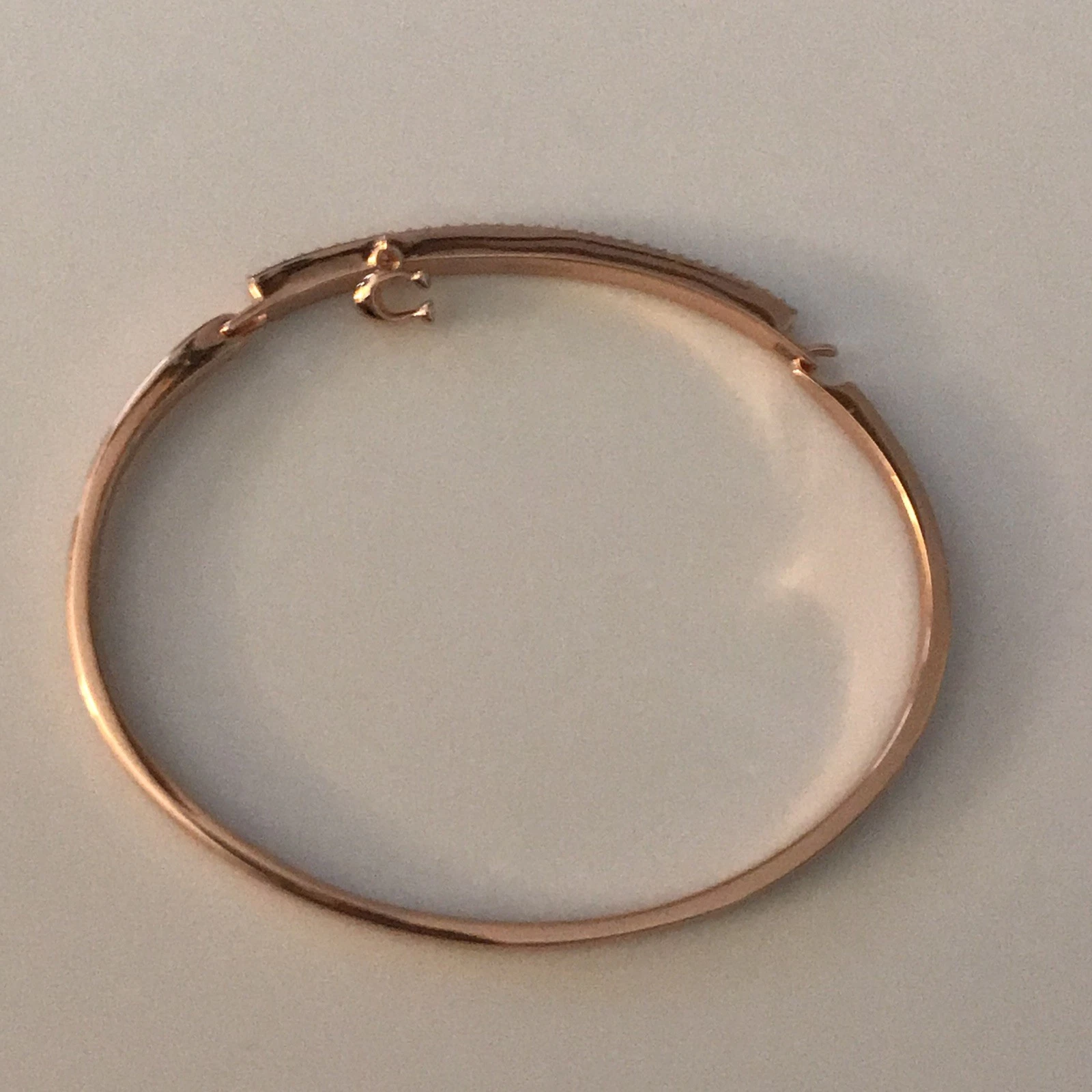 Bracciale COACH Nuovo Firma C Charm Pave Bar Cerniera Oro Rosa Taglia Unica