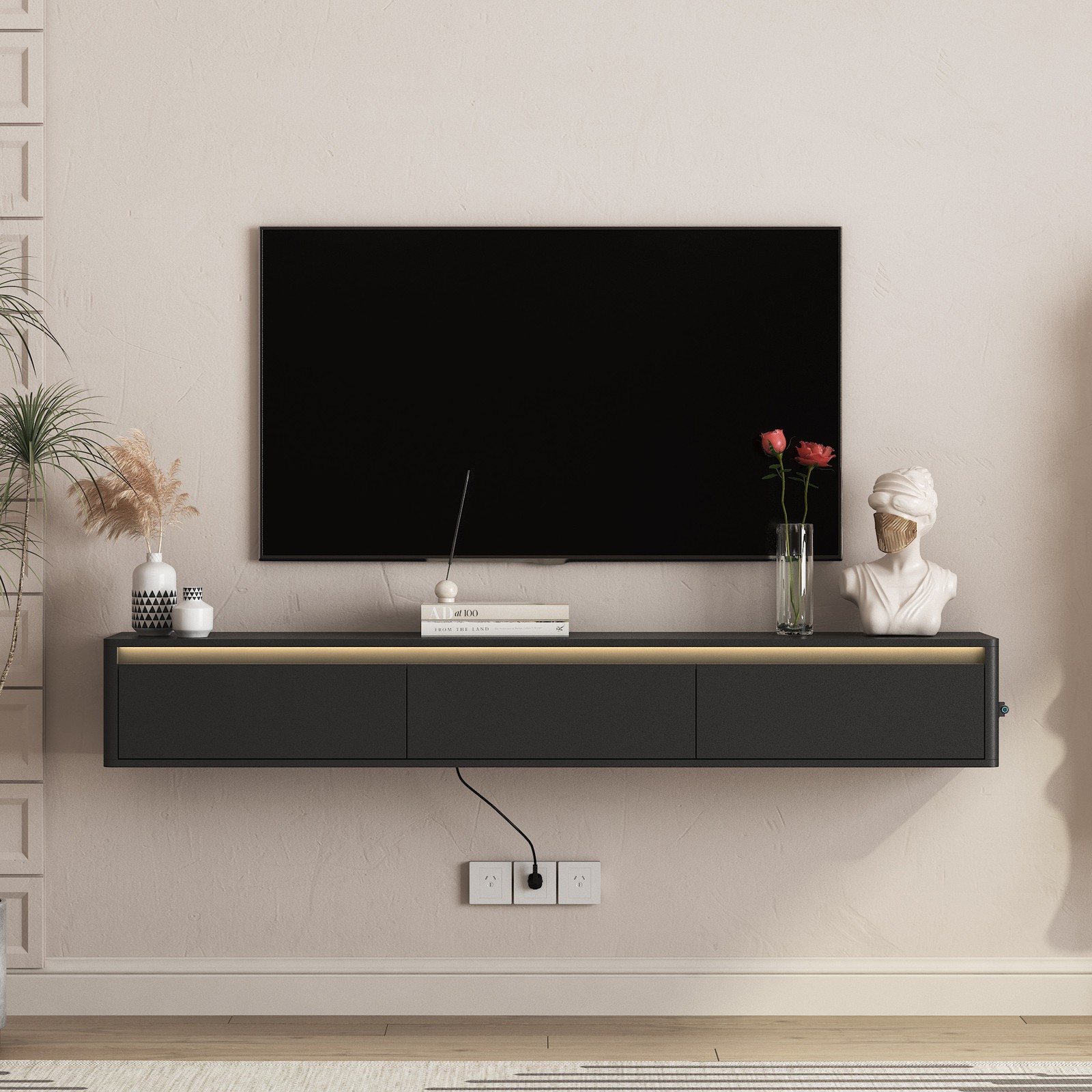 Floating TV Stand Wall Mounted Storage Cabinet with Led Lights for Living Room