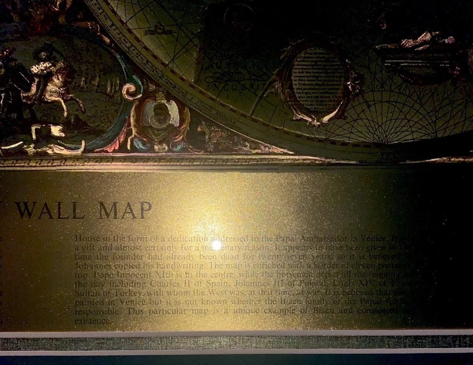 Vintage Framed Gold Foil Blaeu Wall Map of Old World 32”Length x 27” height x 1” - Image 4 of 4