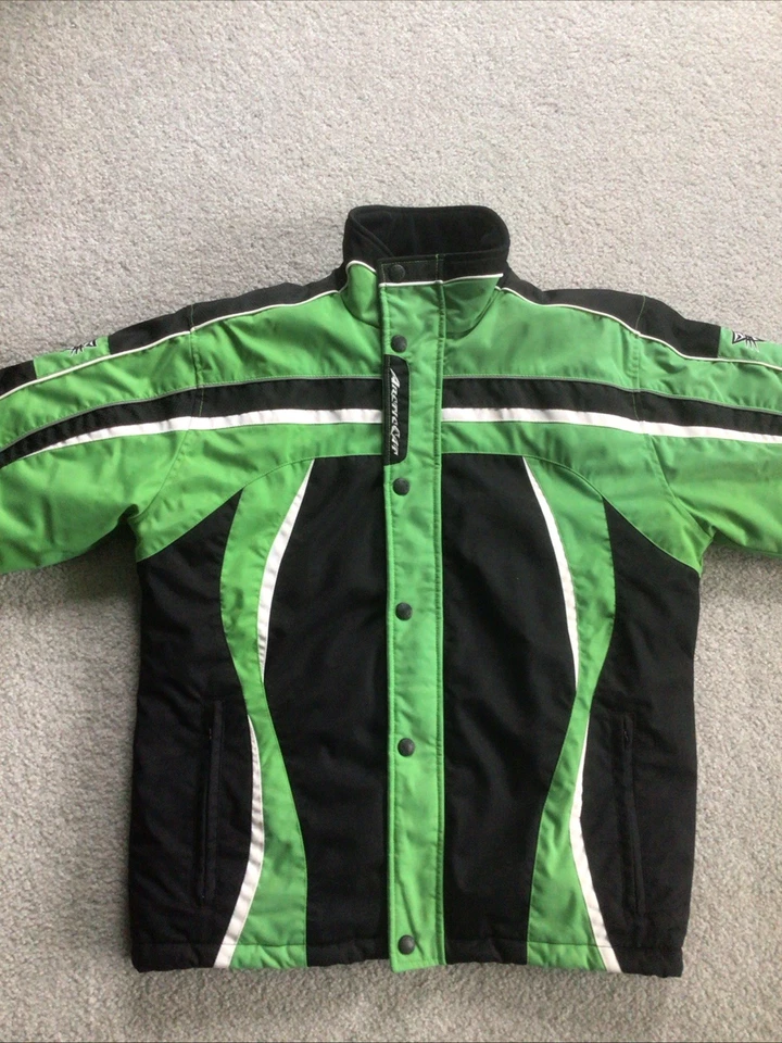 Chaqueta de moto de nieve Arctic Cat niñas jóvenes 12 ropa ártica Catgirl verde acolchada usada en excelente estado Foto 3 de 4