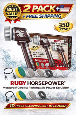 2 Pack Ruby Horsepower Rechargeable Rotating Scrubber Waterproof Power Scrubber