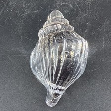 Clear Art Glass Conch Shell Paperweight Hand Blown Nautical Murano Style Decor