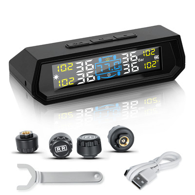 TM2 RV TPMS Tire Pressure Monitoring System Solar Power 4 Sensors LCD