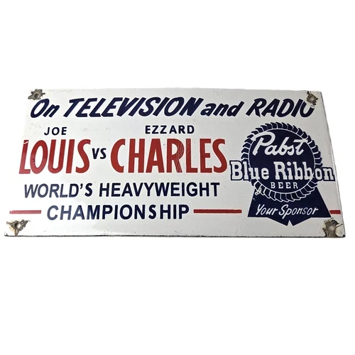 Vintage Pabst Beer Sign - Adult Beverage Blue Ribbon Gas Pump Porcelain Sign