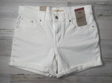 Levi  s Mid-Length Denim Cuffed White Shorts Hemmed Mid Rise Women  s 28 30 NWT