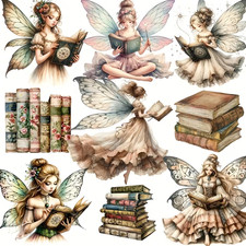 Vintage Fairy Princesses Books Sticker x 5 Unique Designs Scrapbooks Journaling