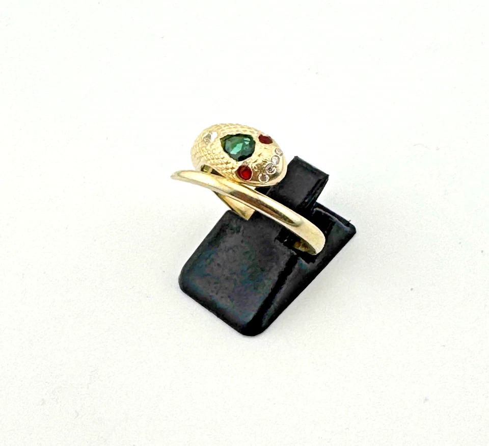 Anel cobra rubi esmeralda prata esterlina lavagem ouro estilo vitoriano CZ tamanho 4 - Imagem 3 de 4