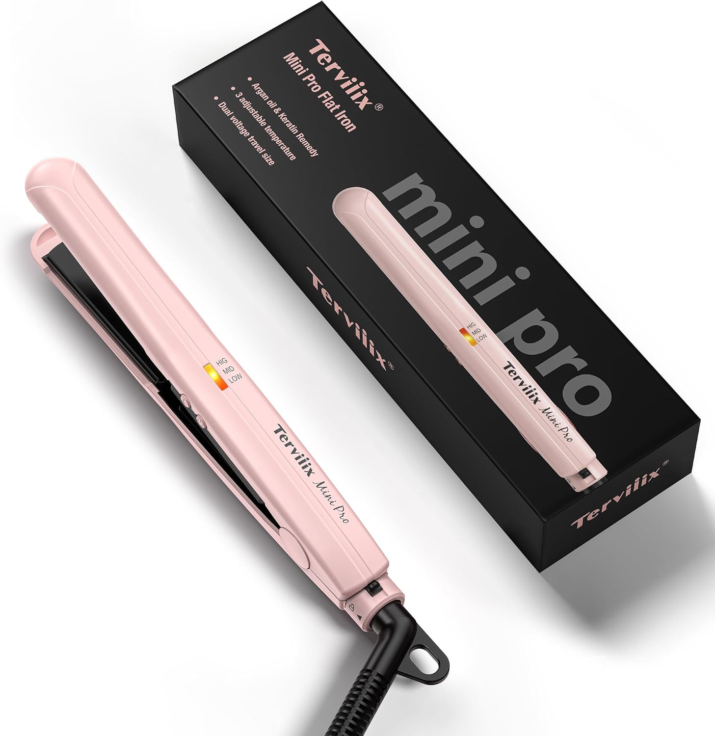Hair Straightener, Adjustable Temperature, Travel-size, 1/2"