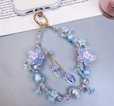 Trendy Kawaii Floral Beaded Phone Bag Charm Crystal Flower Bead Keychain Handbag