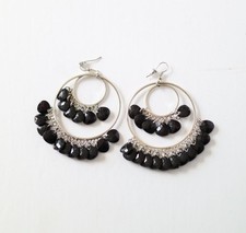 Double Hoop Chandelier Earrings - Black/Silver