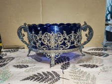 rare Ancienne Jardinière Napoléon III - Bronze  verre  bleue Fin 19 Ème 