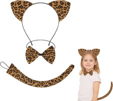 Cheetah Leopard Ears Headband Set with Bow Tie Tail for Halloween Costume
