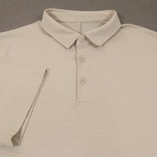 Lululemon Polo Shirt Mens Medium White Stripe Knit Performance Stretch Tech